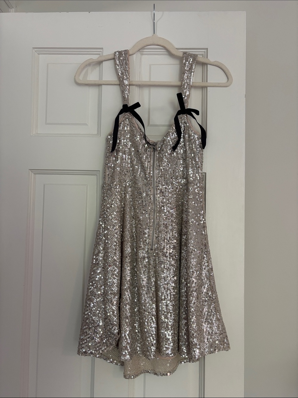 For Love and Lemons Sequin Party Dress with Black Bow Straps - Picture 2 of 7